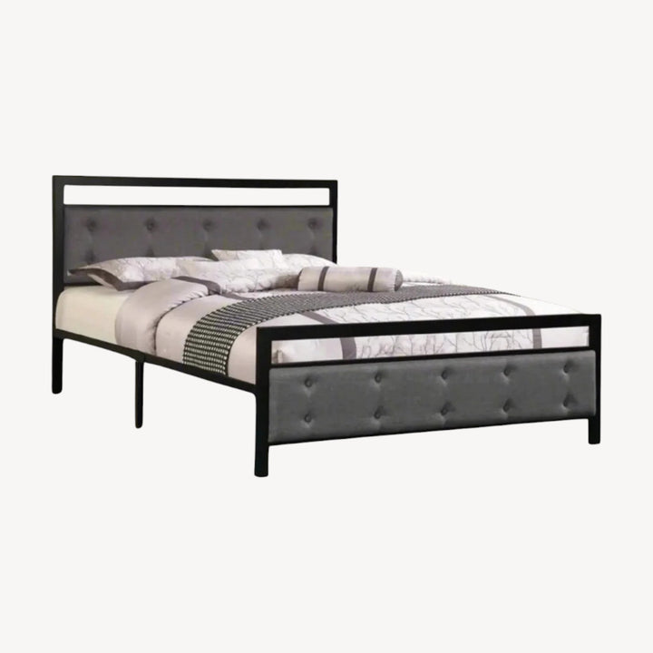 Valiant Metallic Platform Bed Frame In Fabric Upholstery - Black/ Grey