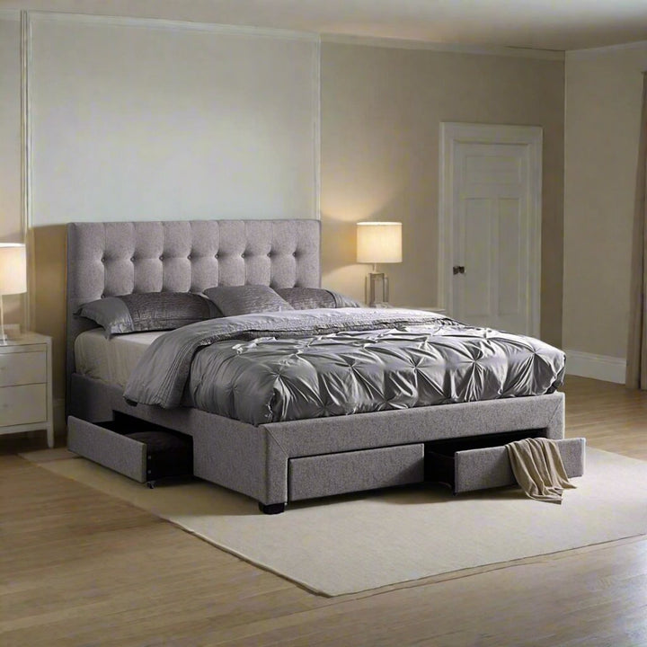 Axton Platform Bed Frame In Fabric Upholstery - Striking Grey