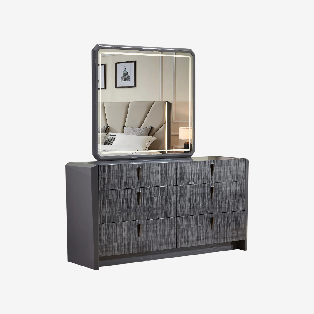 Nocturne 8-Piece Bedroom Set With Built-in LED Lights & Wireless Charging - Grey