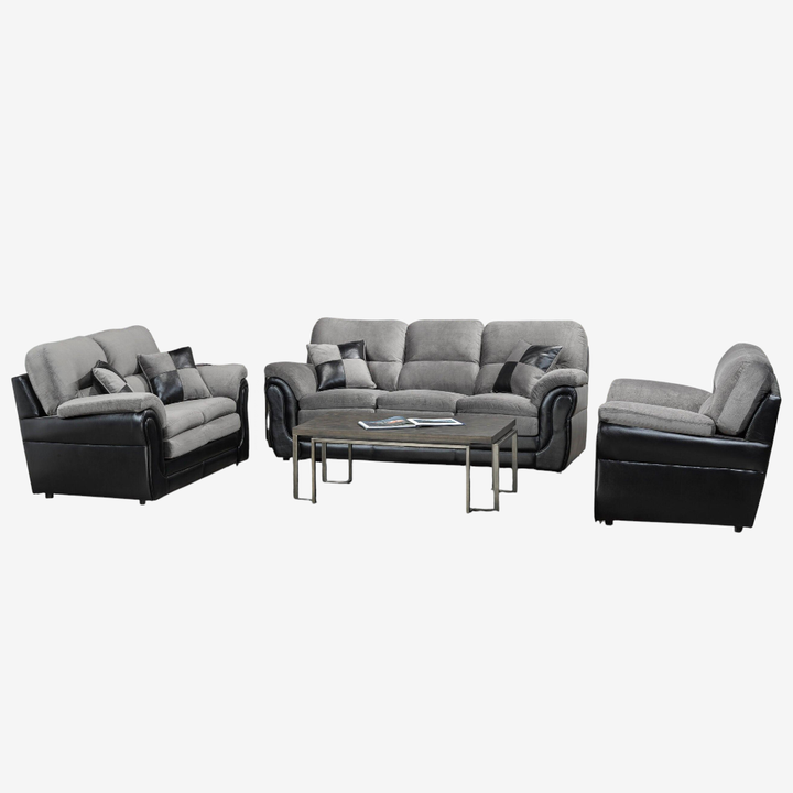 Oaklyn 3-Piece Fabric Upholstered Sofa Set In Grey/ Black Finish