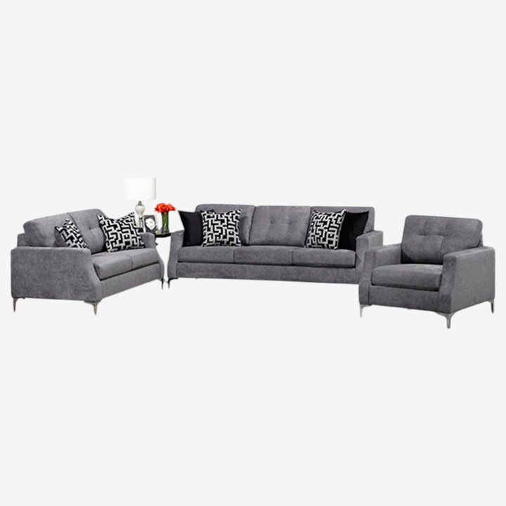 Luxor 3-Piece Sofa Set In Fabric Upholstery - Graphite
