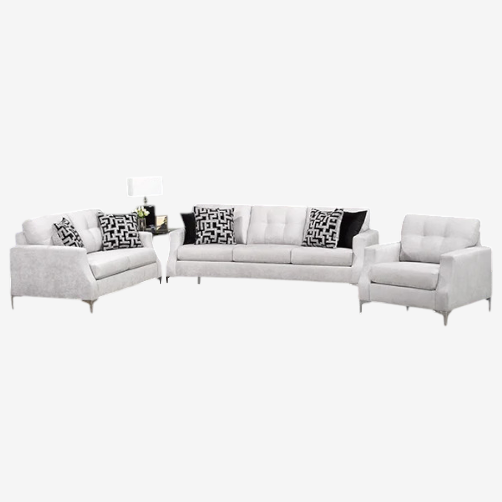 Luxor 3-Piece Sofa Set In Fabric Upholstery - Silver