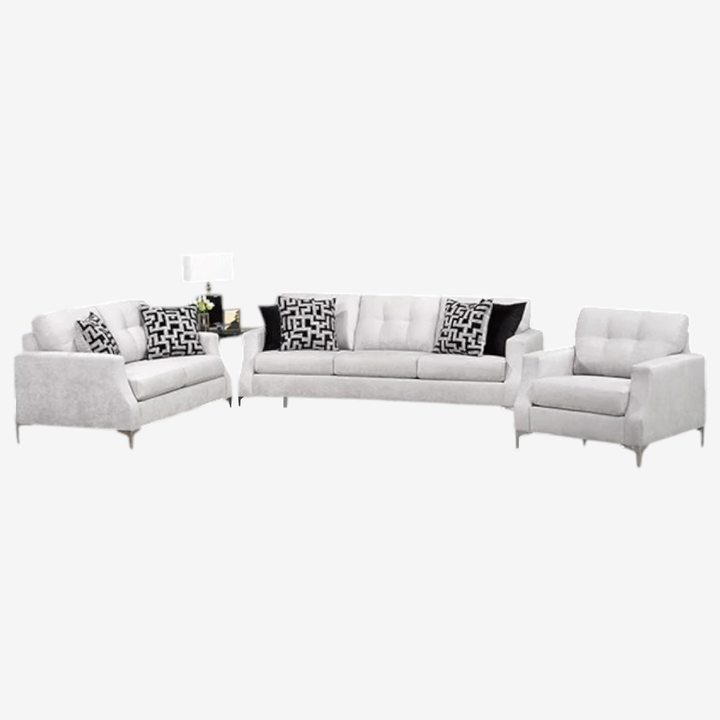 Luxor 3-Piece Sofa Set In Fabric Upholstery - Silver