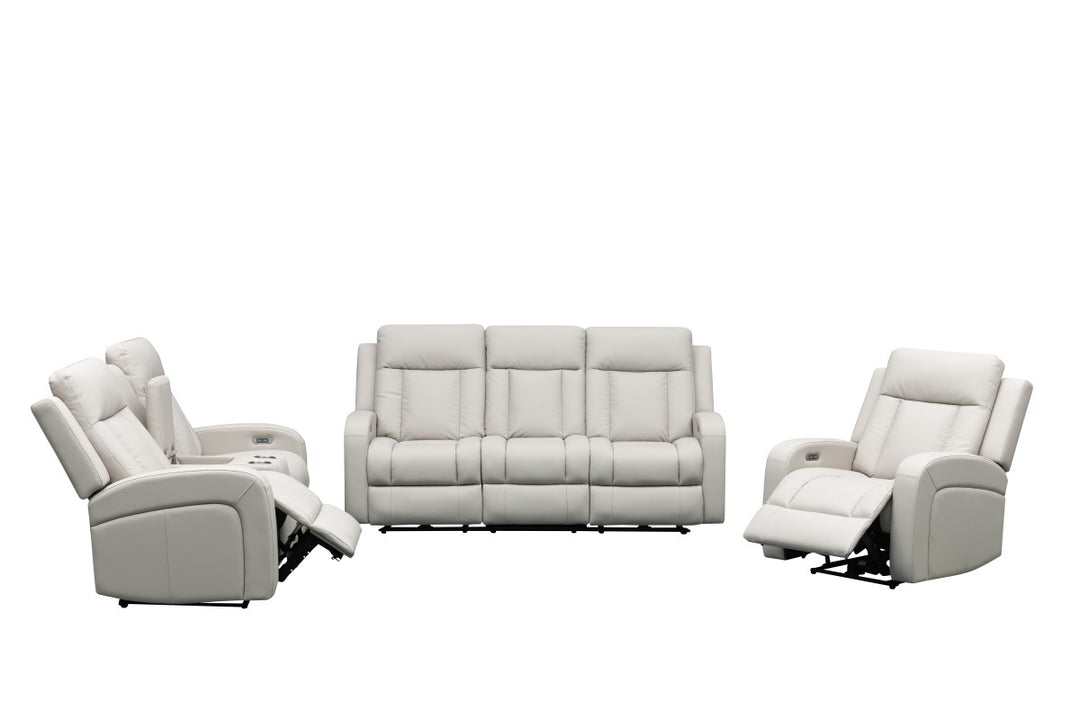 Sudex 3-Piece Beige Power Recliner Set in Top Grain Leather