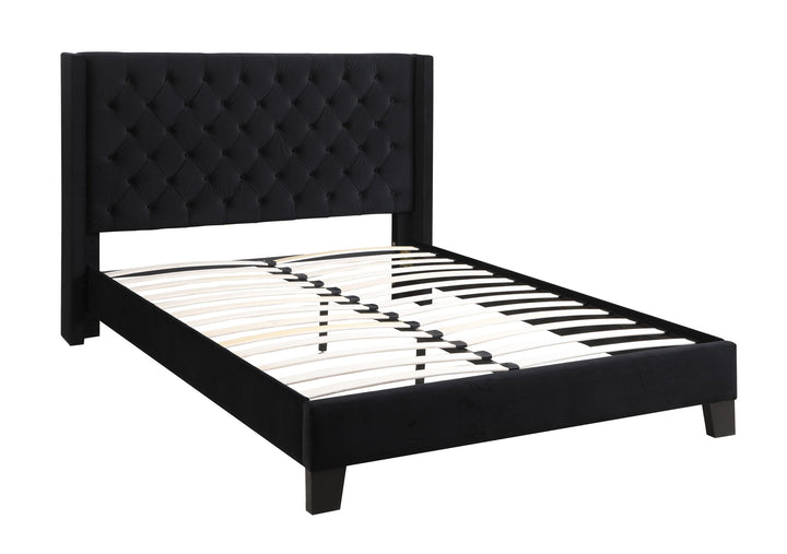 Blad Tufted Haadboard Platform Bed - Queen Size | Black/ Grey