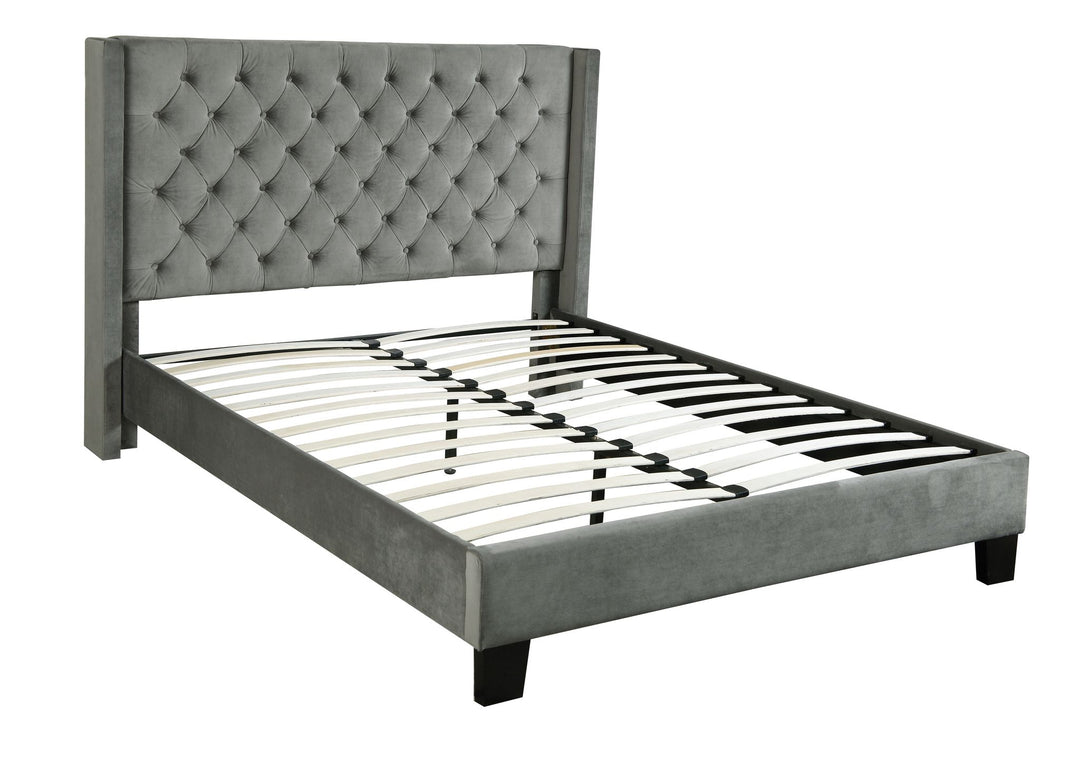 Blad Tufted Haadboard Platform Bed - Queen Size | Black/ Grey