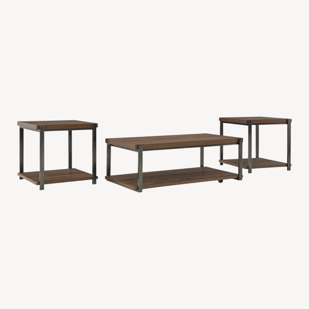 T381-13 Trindwick Occasional Table Set (Set of 3) - Brown/ Gun Metal | Signature Design By Ashley