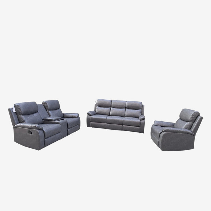 Comfoza 3-Piece Manual Recliner Set In Leather Upholstery - Grey