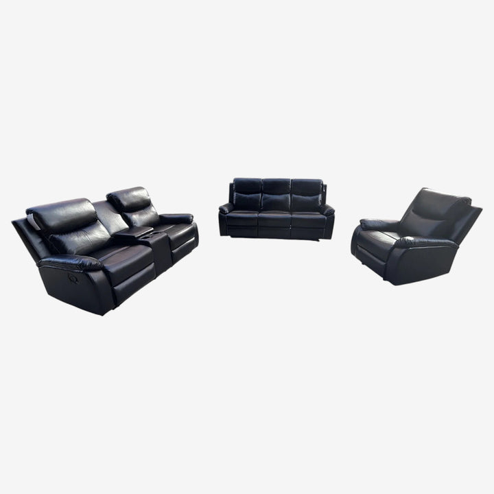 Comfoza 3-Piece Manual Recliner Set In Leather Upholstery - Black