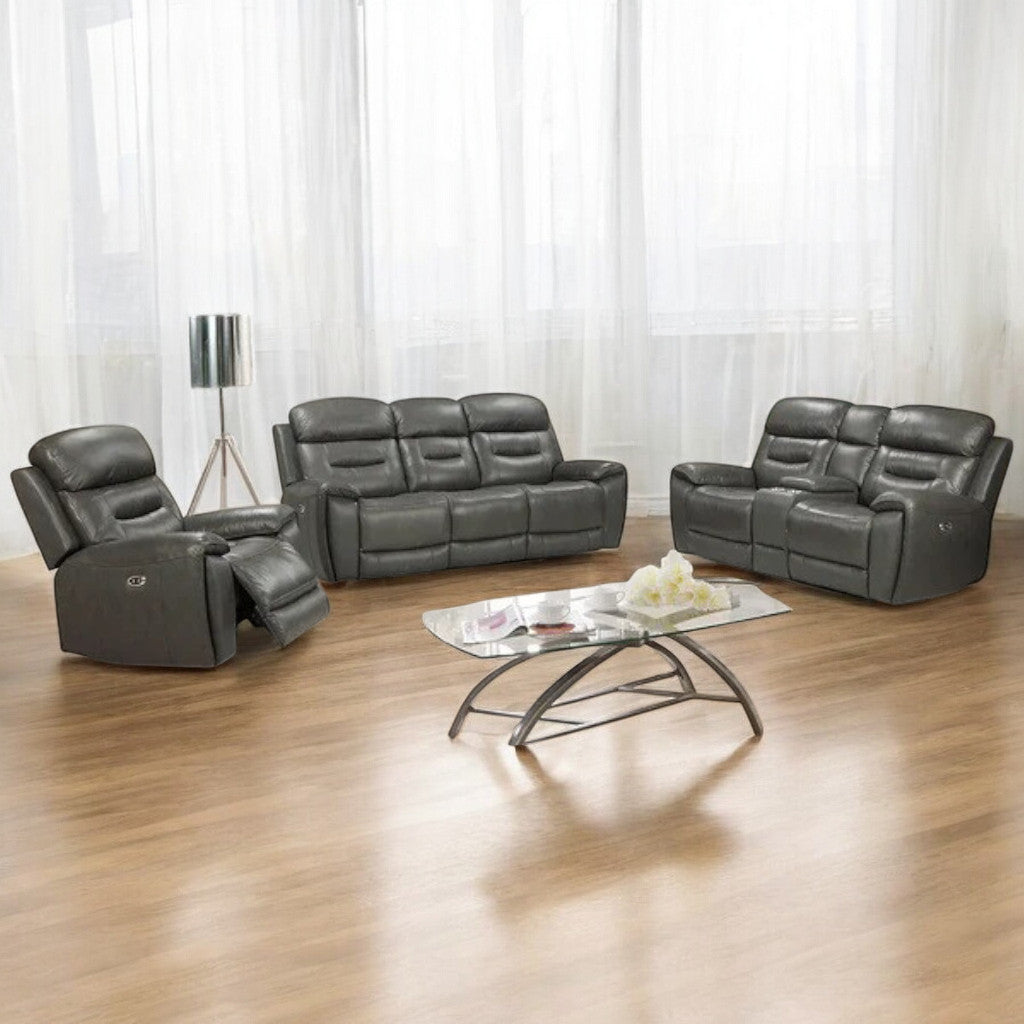 Sublime 3-Piece Manual Recliner Set In Air Leather Upholstery - Charcoal