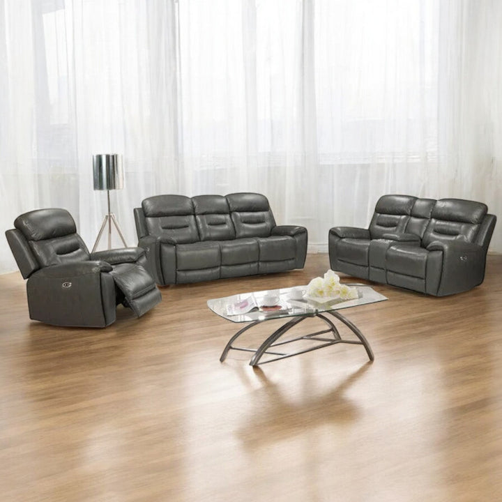 Sublime 3-Piece Manual Recliner Set In Air Leather Upholstery - Charcoal