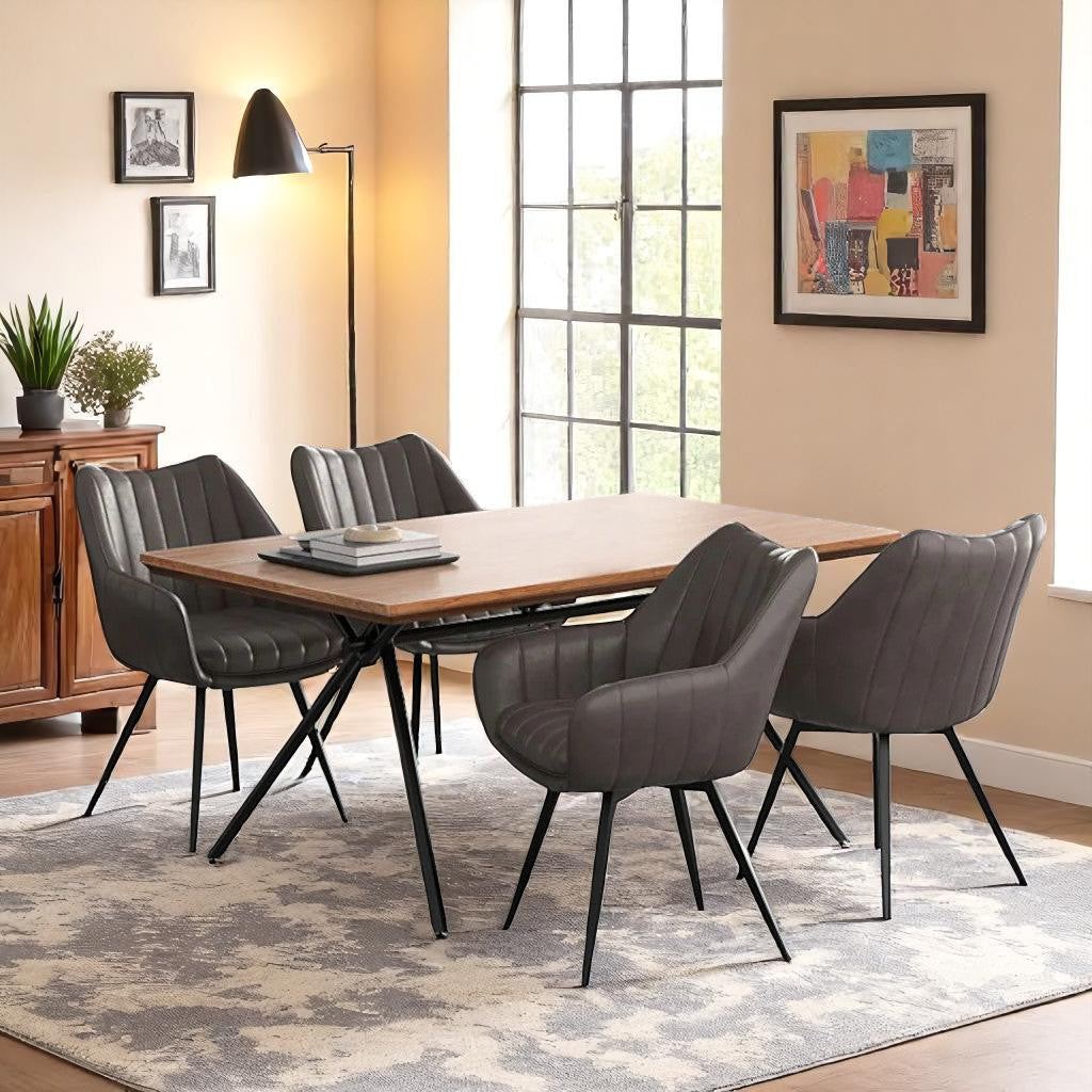 Brandon Dining Table Set For 4 With Leather Upholstered Chairs - Natural/ Charcoal