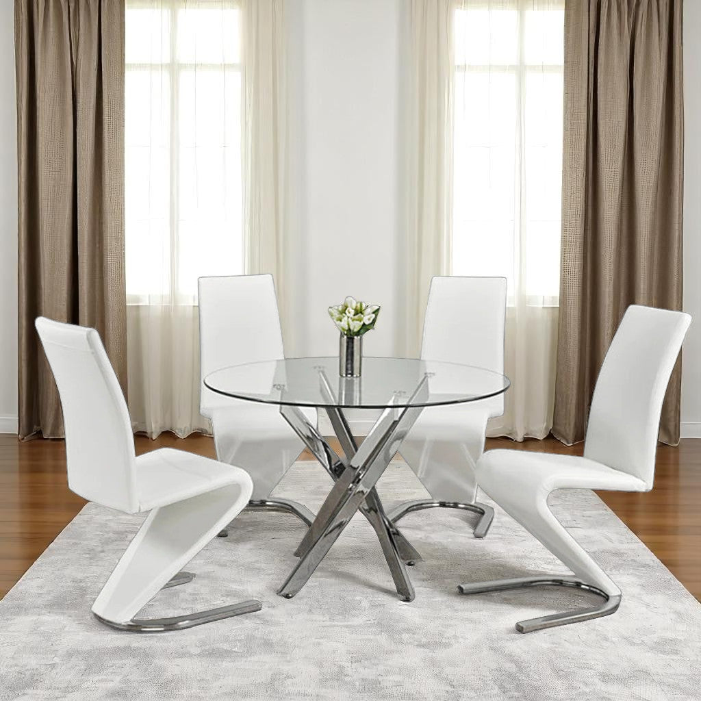 Evelyn White Dining Table Set For 4 With Z Shaped Chairs – Cosmic Home ...