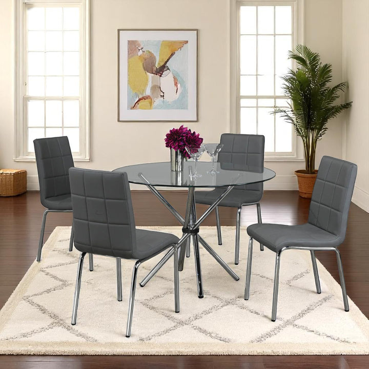Orion 5-Piece Small Dining Table Set With Chrome Finish - Enticing Grey