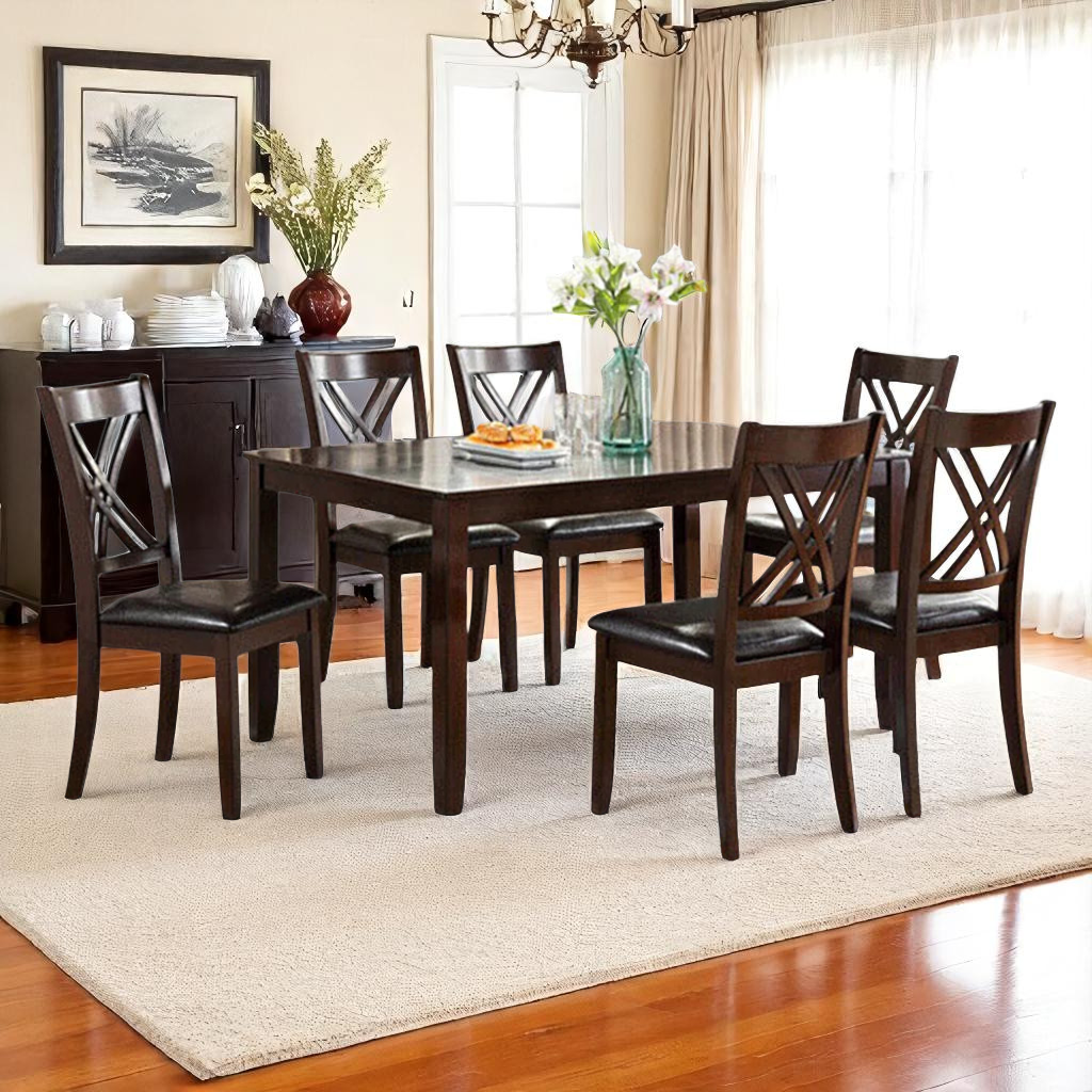 Dex 7-Piece Wooden Dining Set In Espresso Finish
