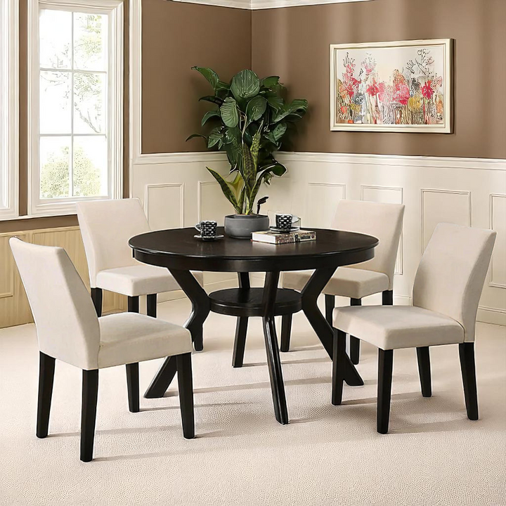 Aurora 5-Piece Dining Set With Storage Shelf - Black/ Crème