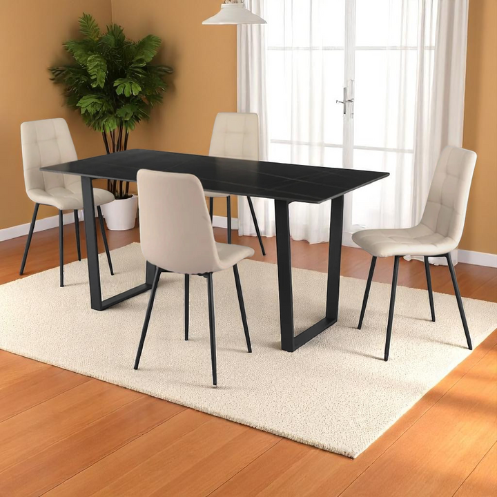 Bild 5-Piece Dining Set With Ceramic Table Top - Black/ Beige