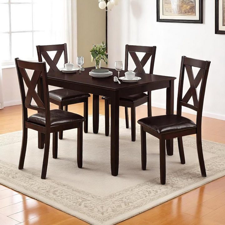 Blossom Wooden Dining Table Set For 4 With PU Upholstered Chairs - Espresso
