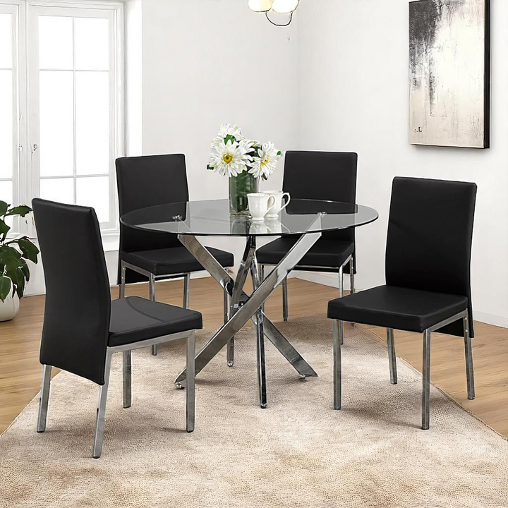 Sidney 5-Piece Metallic Dining Set In Black/ Chrome Finish