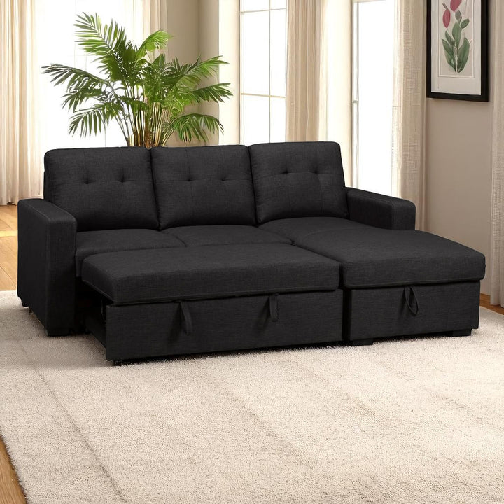 Bravik Fabric Upholstered Sectional Sofa Bed With Reversible Chaise - Charcoal