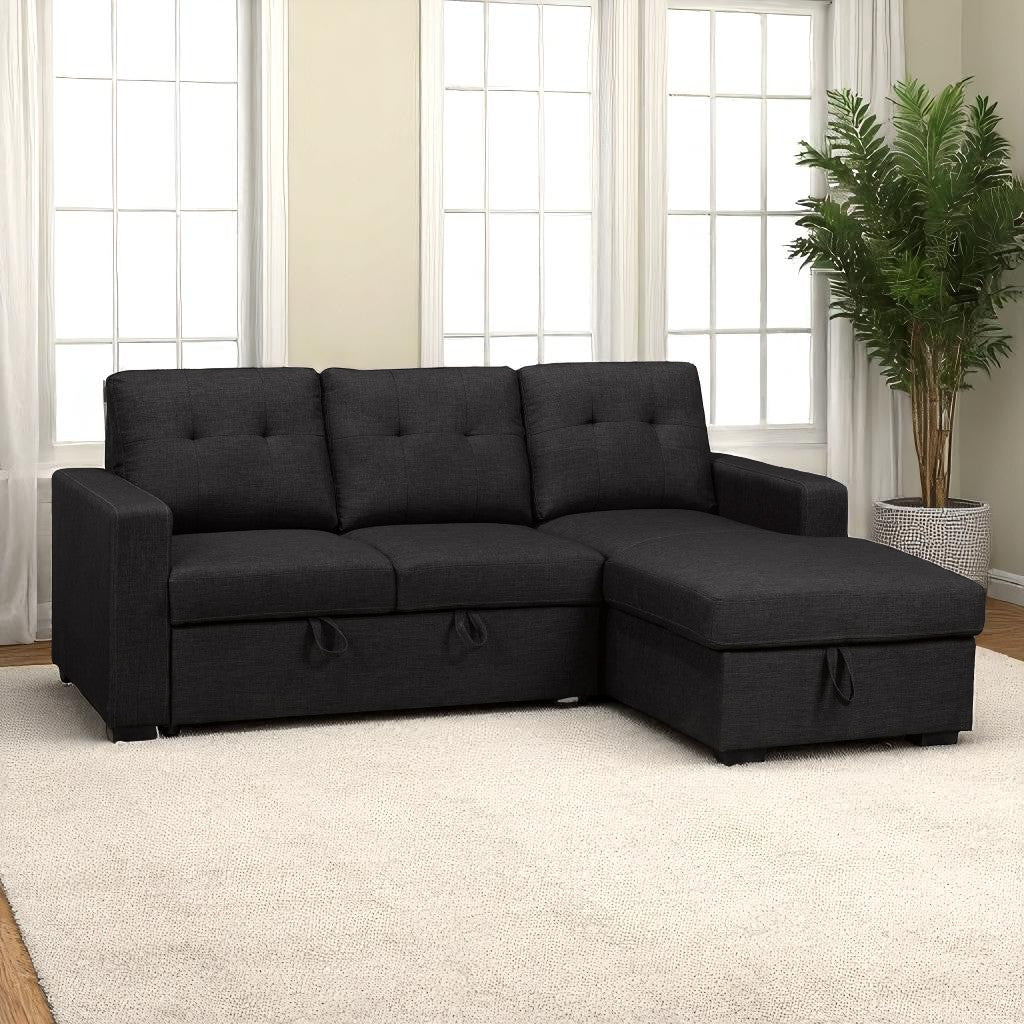 Bravik Fabric Upholstered Sectional Sofa Bed With Reversible Chaise - Charcoal