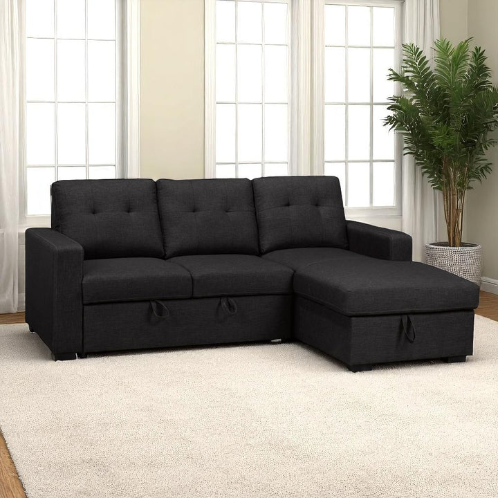 Bravik Fabric Upholstered Sectional Sofa Bed With Reversible Chaise - Charcoal