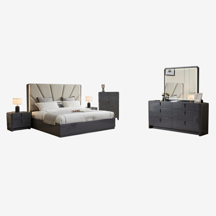 Nocturne 8-Piece Bedroom Set With Built-in LED Lights & Wireless Charging - Grey
