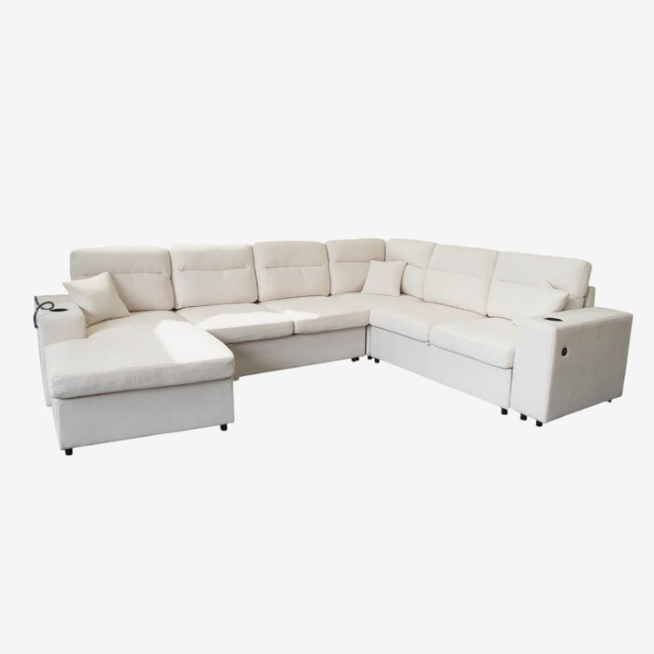Nicolas Sectional Sofa Bed With LHF Corner Chaise - Beige