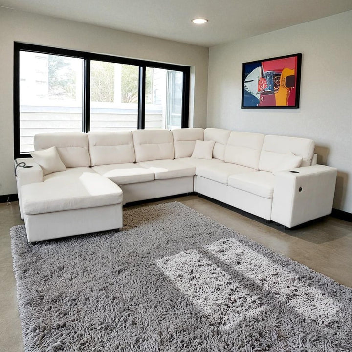 Nicolas Sectional Sofa Bed With LHF Corner Chaise - Beige