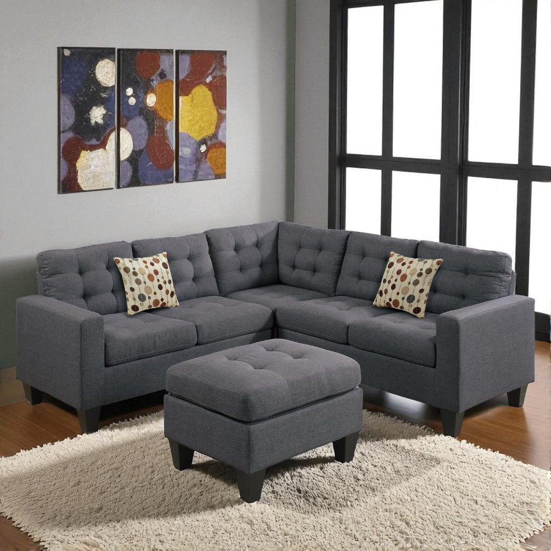 Dawson 4-Piece Fabric Upholstered Sectional Sofa With Cocktail Ottoman - Grey