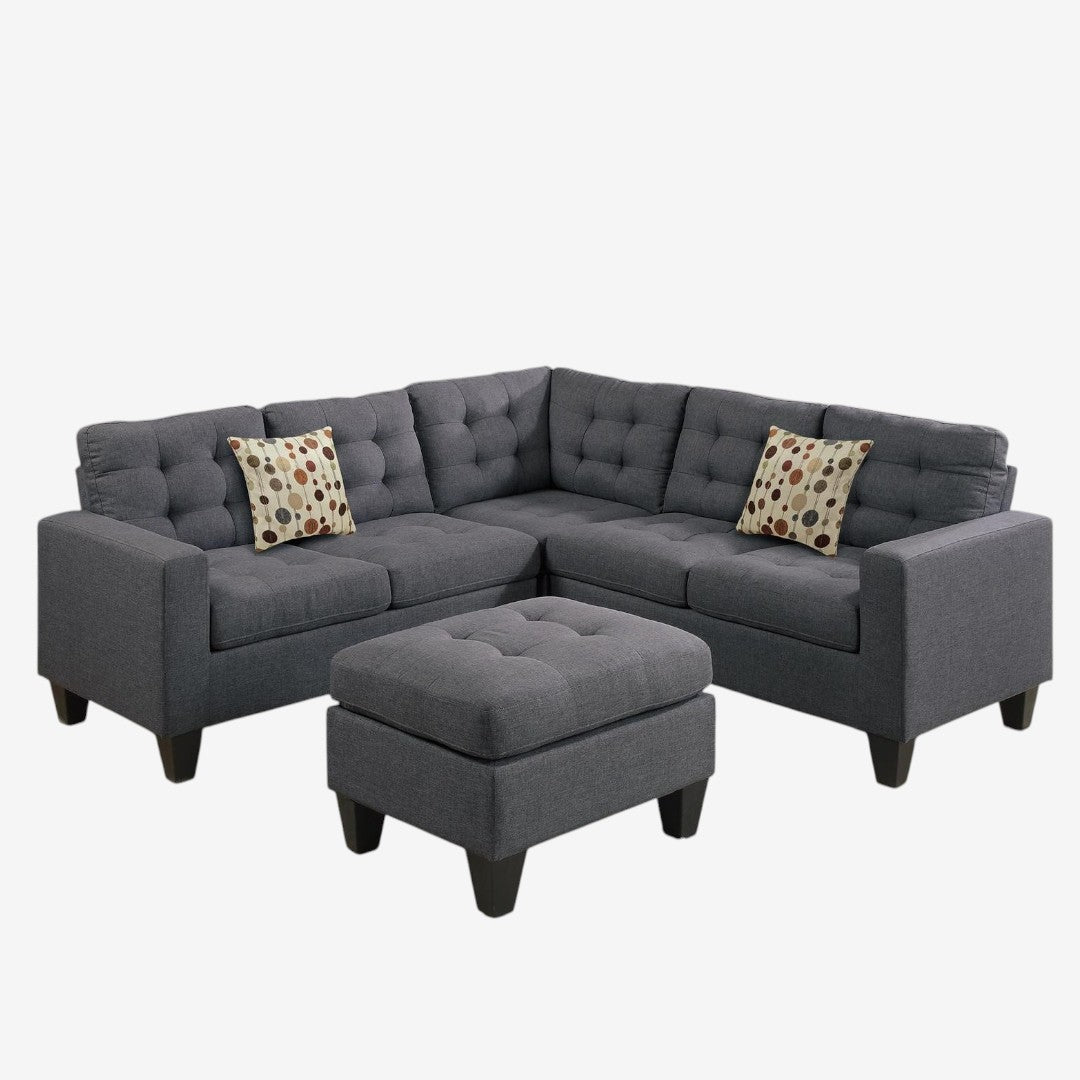 Dawson 4-Piece Fabric Upholstered Sectional Sofa With Cocktail Ottoman - Grey