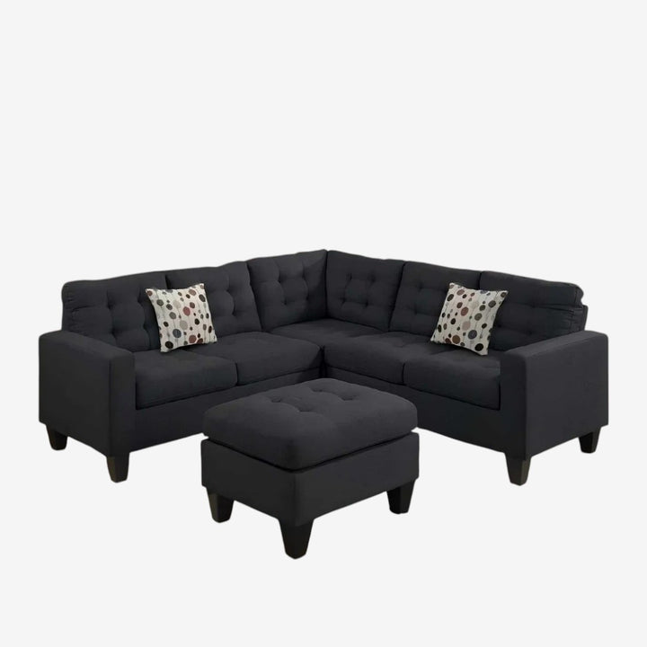Dawson 4-Piece Fabric Upholstered Sectional Sofa With Cocktail Ottoman - Black
