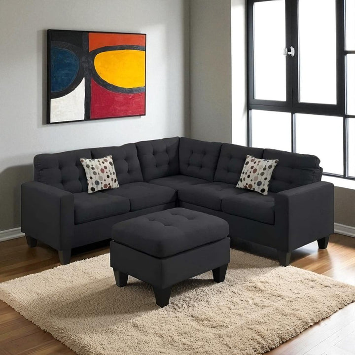 Dawson 4-Piece Fabric Upholstered Sectional Sofa With Cocktail Ottoman - Black