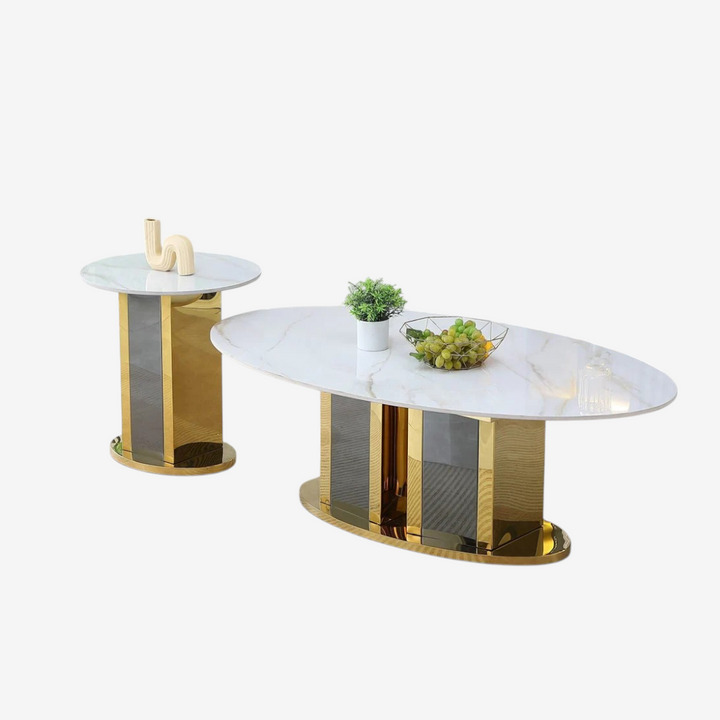 Daniela Metallic Coffee Table Set In Polished Gold/ Smoke Finish