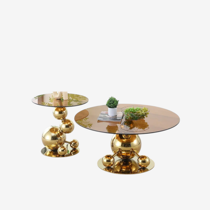 Adeline Metallic Coffee Table Set In Polished Gold Finish