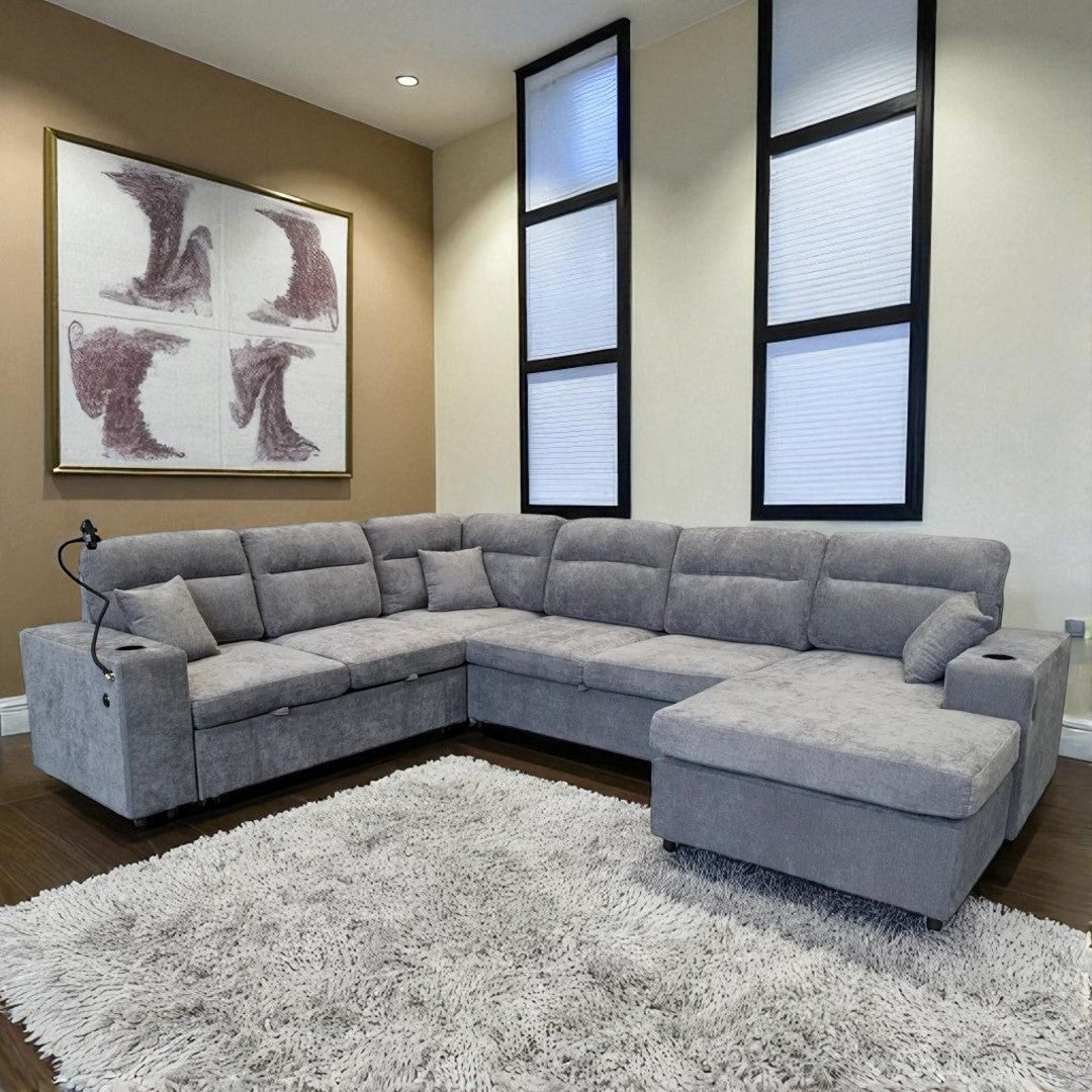 Nicolas Sectional Sofa Bed With RHF Corner Chaise - Grey