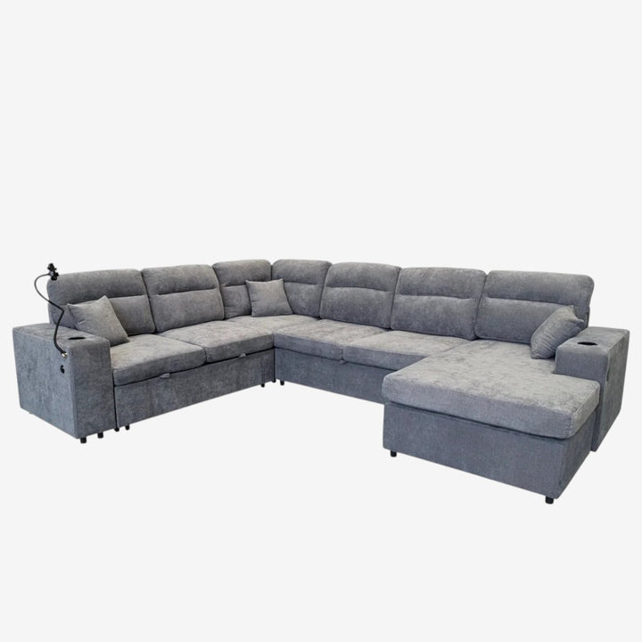 Nicolas Sectional Sofa Bed With RHF Corner Chaise - Grey