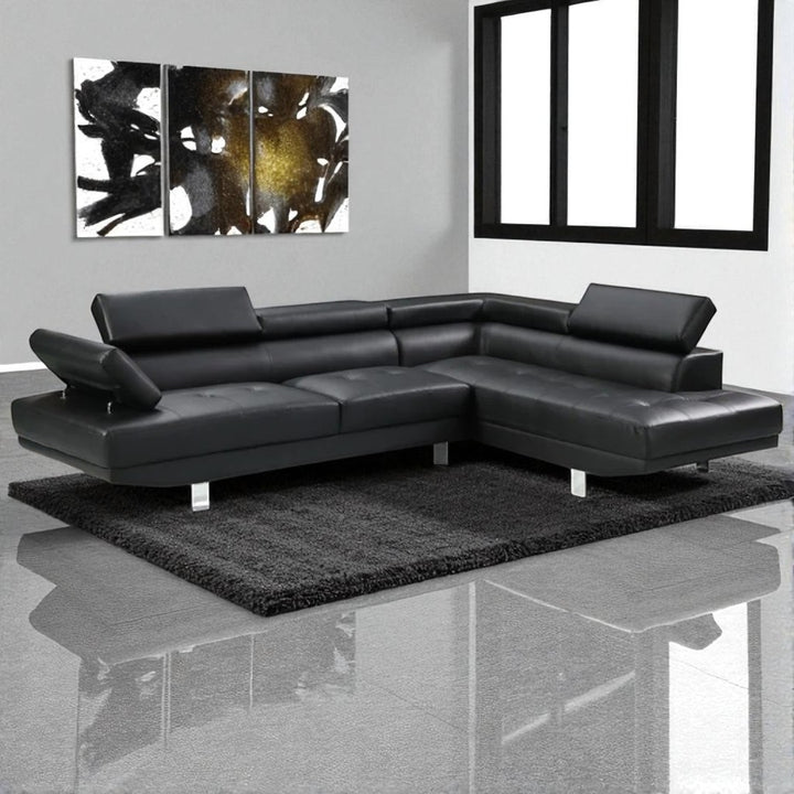 Grayson 3-Seater Leather Upholstered Sectional Sofa With RHF Chaise - Black