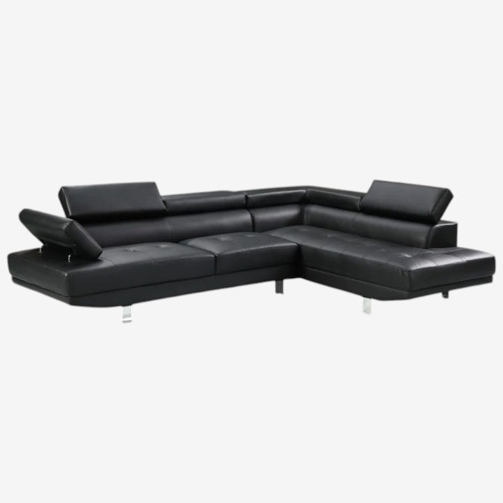 Grayson 3-Seater Leather Upholstered Sectional Sofa With RHF Chaise - Black