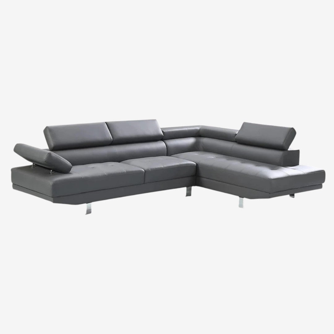 Grayson 3-Seater Leather Upholstered Sectional Sofa With RHF Chaise - Grey