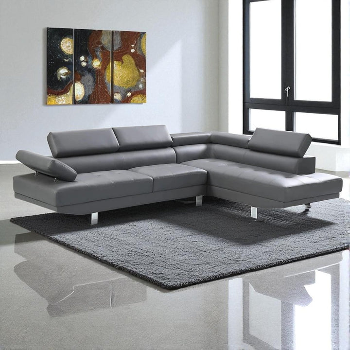 Grayson 3-Seater Leather Upholstered Sectional Sofa With RHF Chaise - Grey