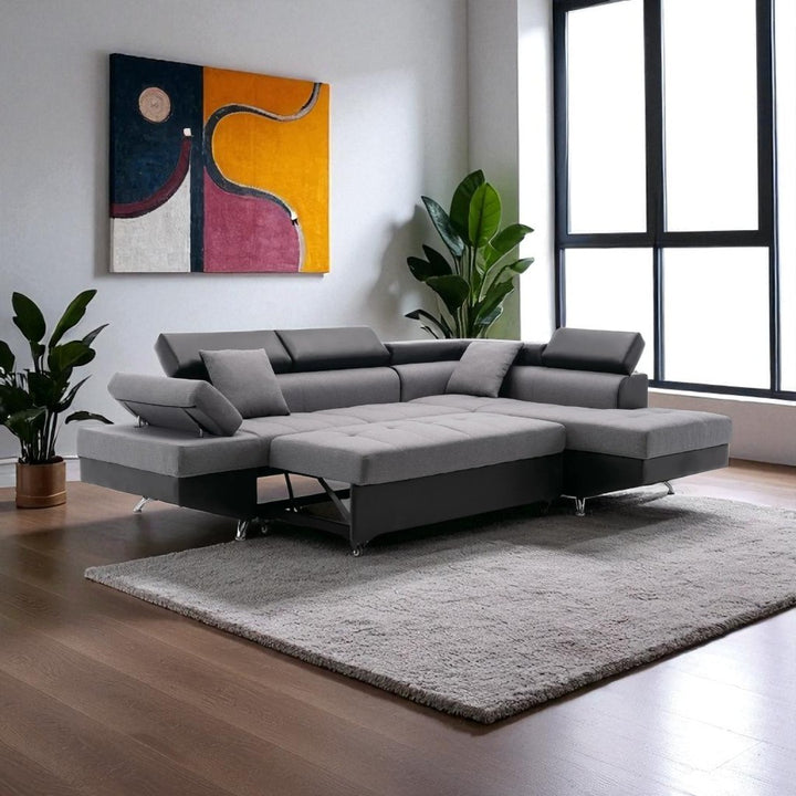 Kingston 5-Seater Sectional Sofa Bed With RHF Storage Chaise - Grey/ Black