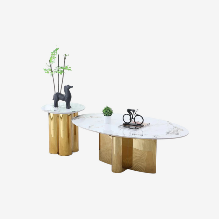 Luna Metallic Coffee Table Set In Polished Gold/ White Finish