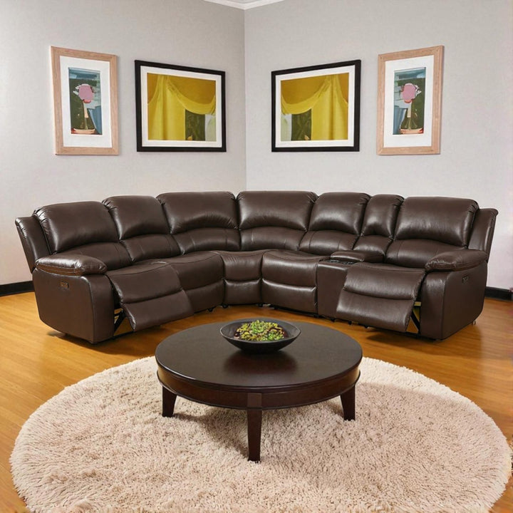 Colton 5-Seater Sectional Recliner In Genuine Leather Match Upholstery - Chocolate