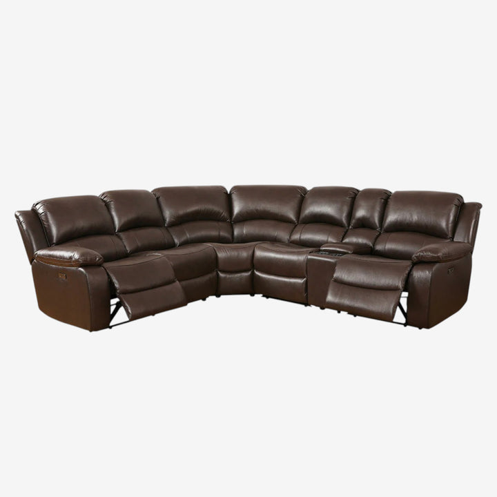 Colton 5-Seater Sectional Recliner In Genuine Leather Match Upholstery - Chocolate