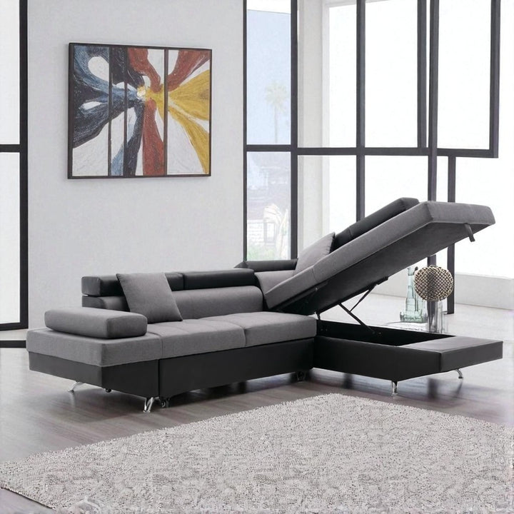 Kingston 5-Seater Sectional Sofa Bed With RHF Storage Chaise - Grey/ Black