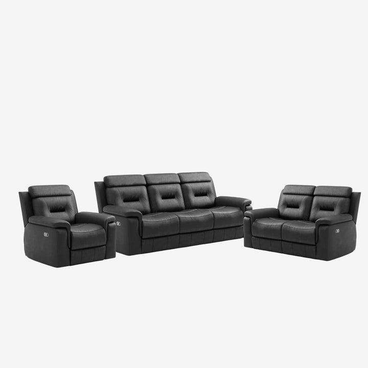 Tyson 3-Piece Manual Recliner Set In Genuine Leather Upholstery - Midnight Black