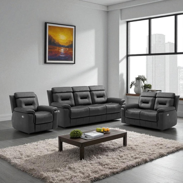 Tyson 3-Piece Manual Recliner Set In Genuine Leather Upholstery - Midnight Black