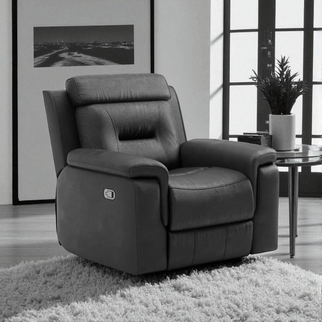 Tyson 3-Piece Manual Recliner Set In Genuine Leather Upholstery - Midnight Black