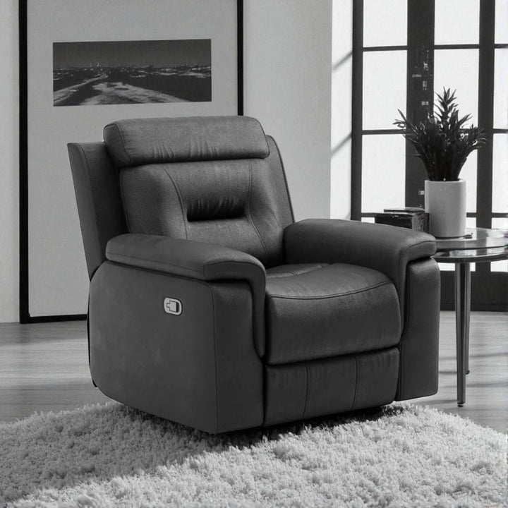 Tyson 3-Piece Manual Recliner Set In Genuine Leather Upholstery - Midnight Black